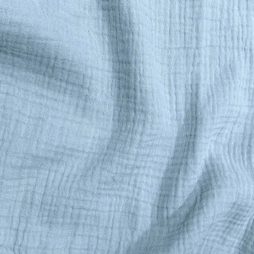 100% Cotton 126Gsm Double Gauze Crinkled Fabric Pale Blue