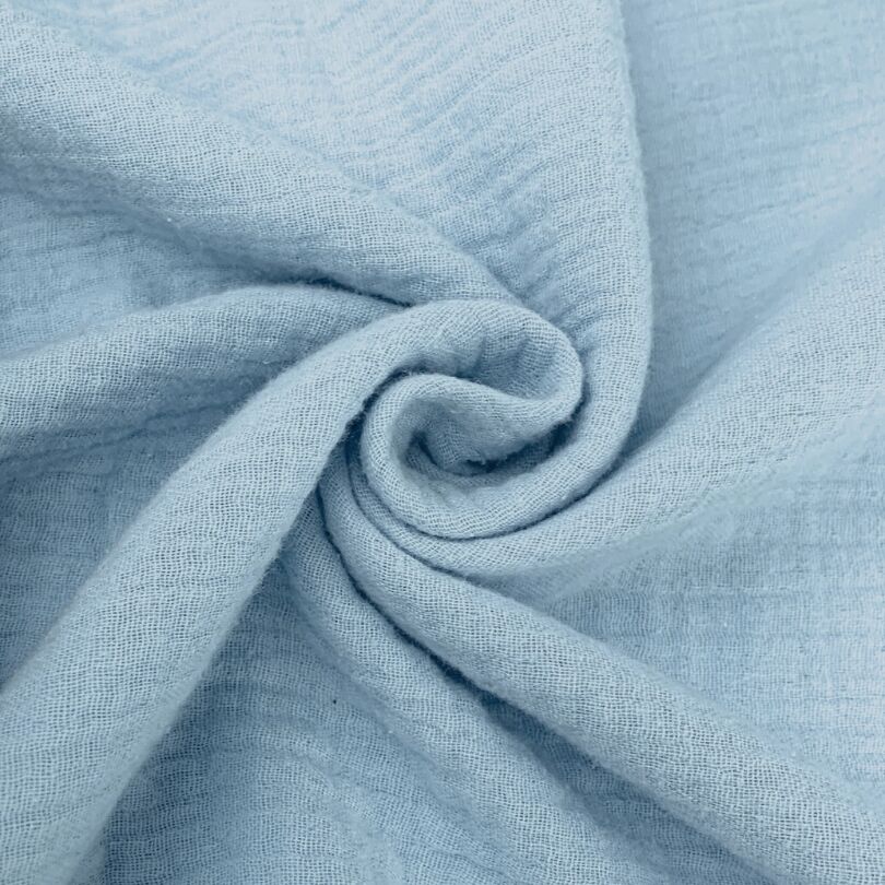 100% Cotton 126Gsm Double Gauze Crinkled Fabric Pale Blue Twist