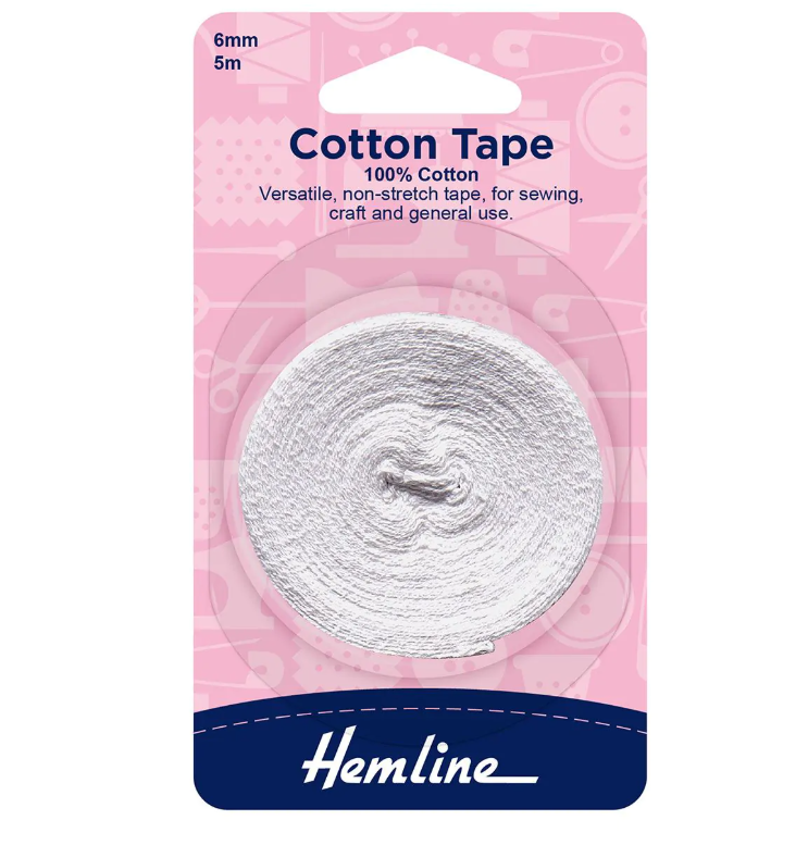 Hemline 6mm wide white cotton twill tape 5 metres