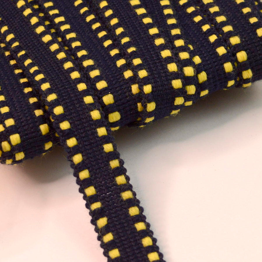 15mm Polyester Navy Yellow Dash Braid Cu