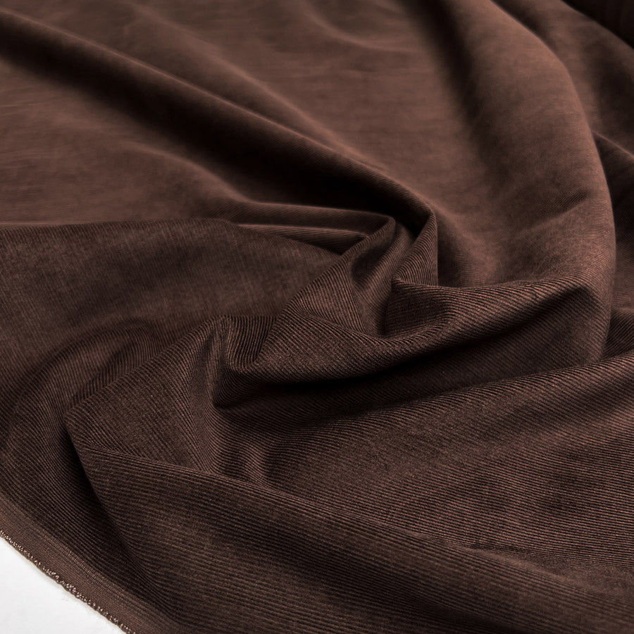 160gsm Needlecord Chocolate Brown Cotton Corduroy Woven Dress Fabric CU