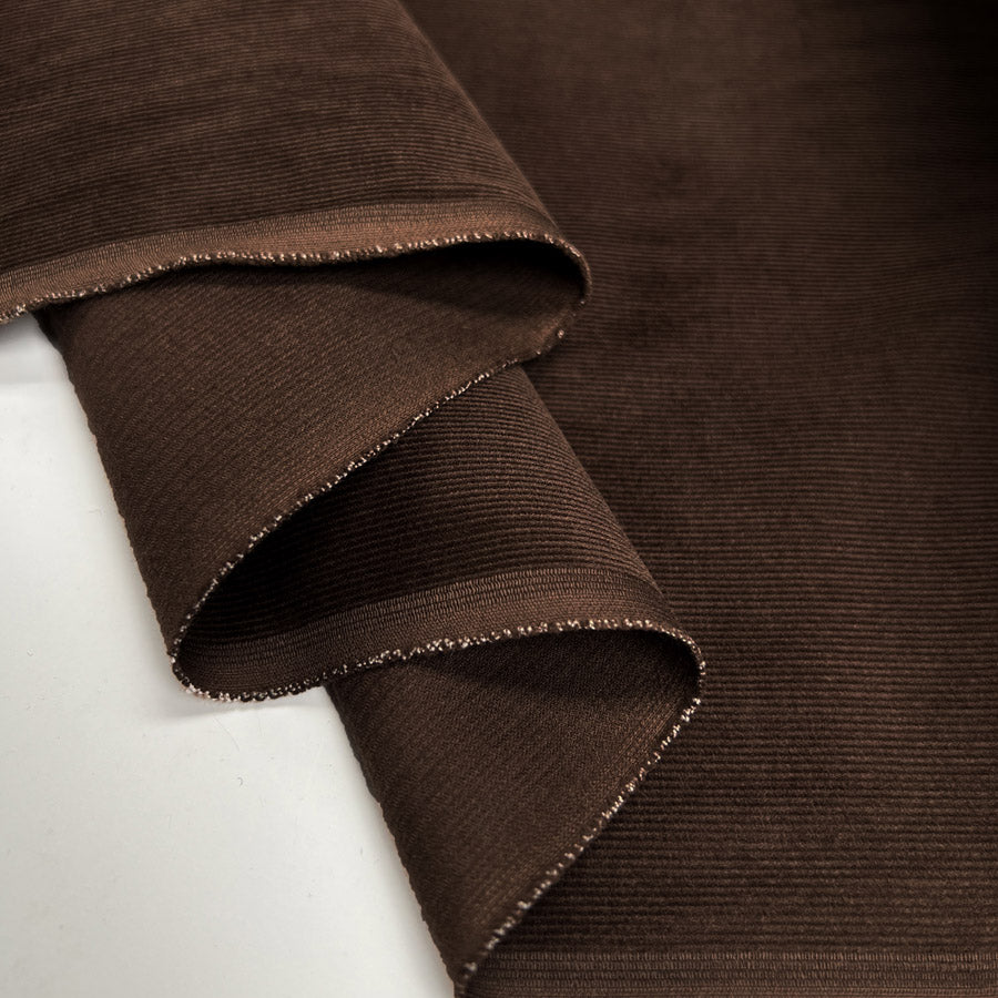 160gsm Needlecord Chocolate Brown Cotton Corduroy Woven Dress Fabric Fold