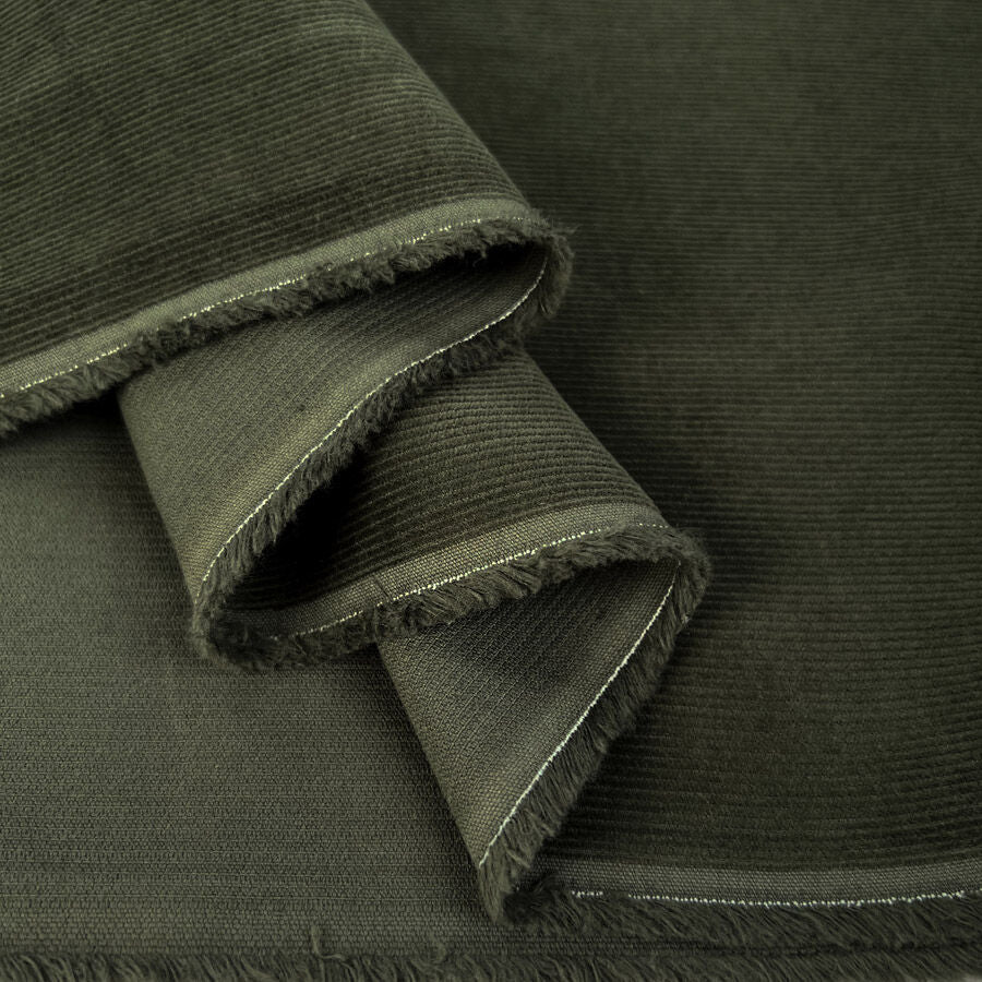 16 Wale Washed Corduroy Army Green Needlecord Cotton Woven Trouser Fabric Fold