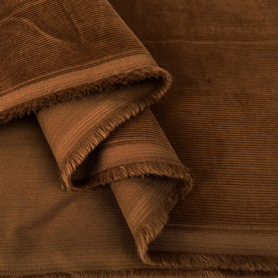 16 Wale Washed Corduroy Chestnut Brown Needlecord Cotton Woven Trouser Fabric Fold