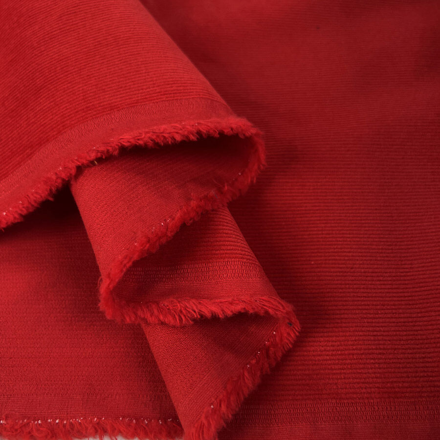 16 Wale Washed Corduroy Red Needlecord Cotton Woven Trouser Fabric Fold