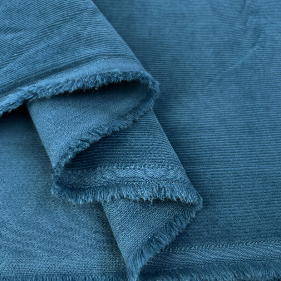 16 Wale Washed Corduroy Teal Blue Needlecord Cotton Woven Trouser Fabric Fold