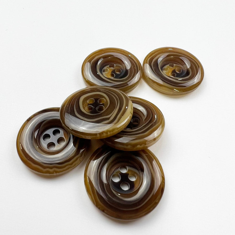 4 Hole Plastic Brown Marble Effect Round Buttons 24M Pk6