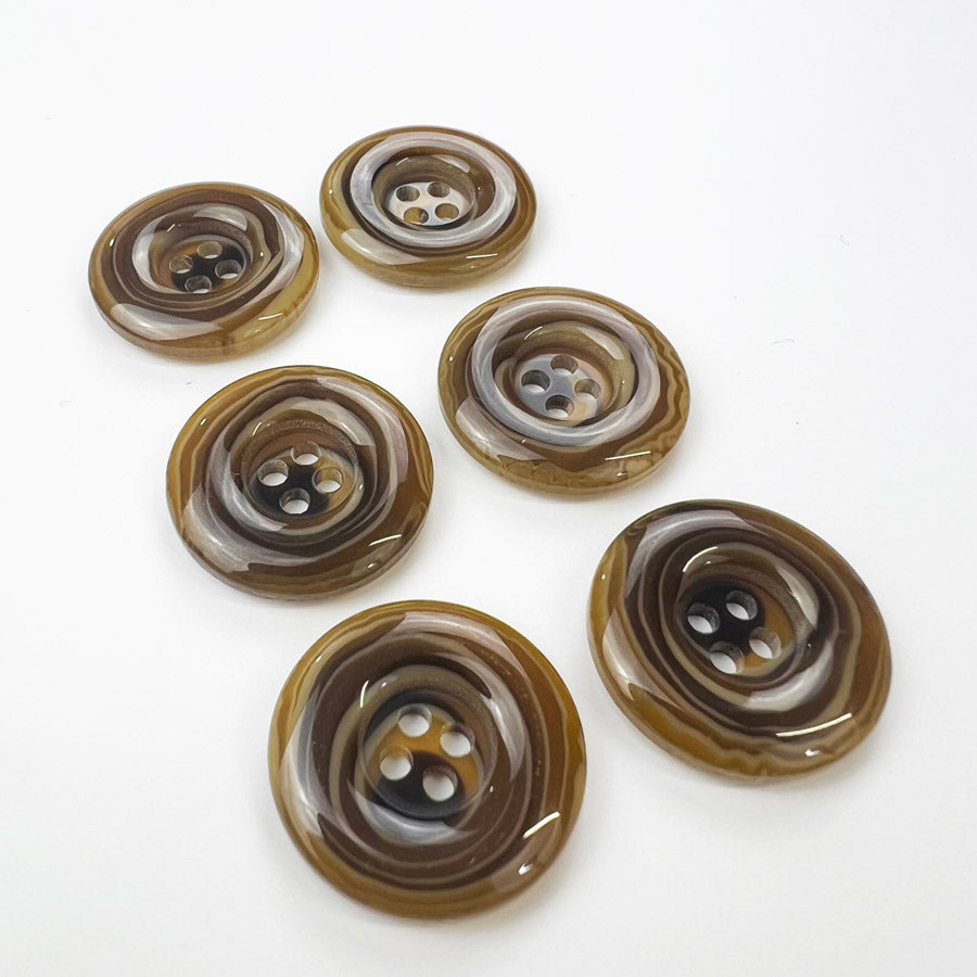 4 Hole Plastic Brown Marble Effect Round Buttons 24M Pk6 Row