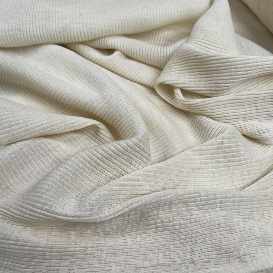 Au Natural Wool Jersey Rib Knit Stretch Stripe Cream Fabric CU