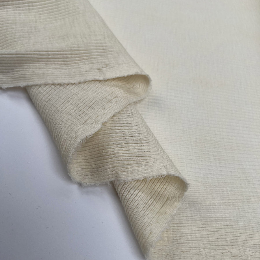 Au Natural Wool Jersey Rib Knit Stretch Stripe Cream Fabric Fold