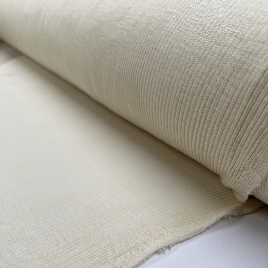 Au Natural Wool Jersey Rib Knit Stretch Stripe Cream Fabric Roll