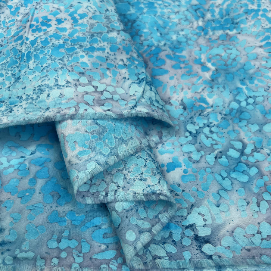 Batik Lagoon Blue Cotton Hand Printed Abstract Woven Dress Fabric Fold