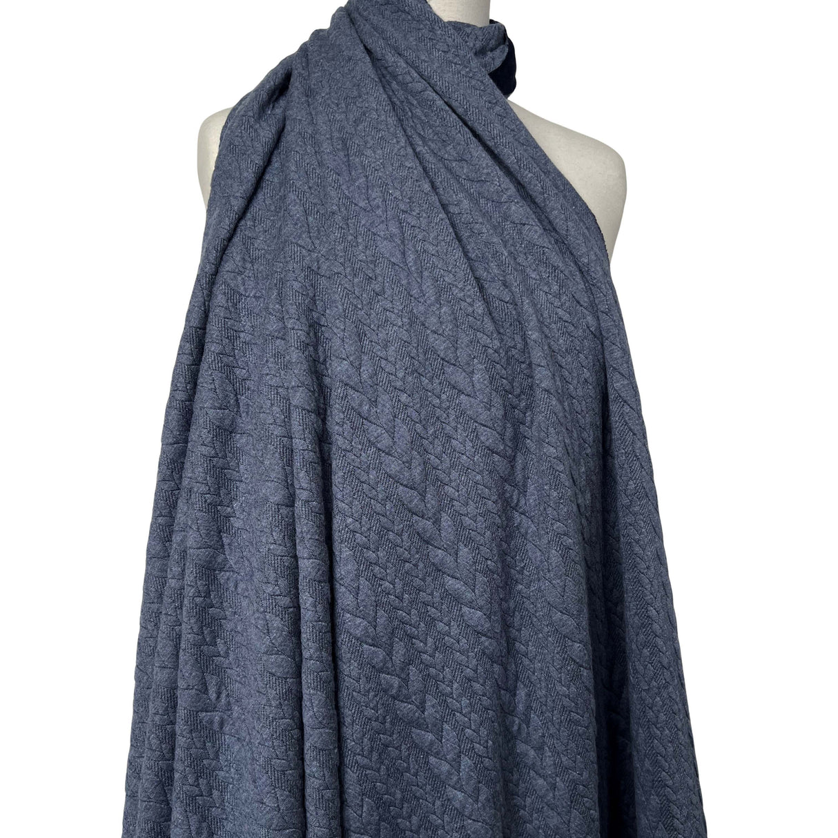 Cable Jersey Blue Marl Polyester Viscose Elastane Rope Double Knit Fabric Mannequin