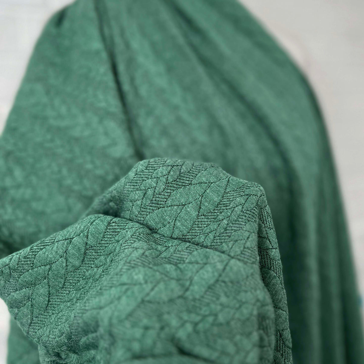 Cable Jersey Green Marl Polyester Viscosea Elastane Rope Double Knit Fabric CU