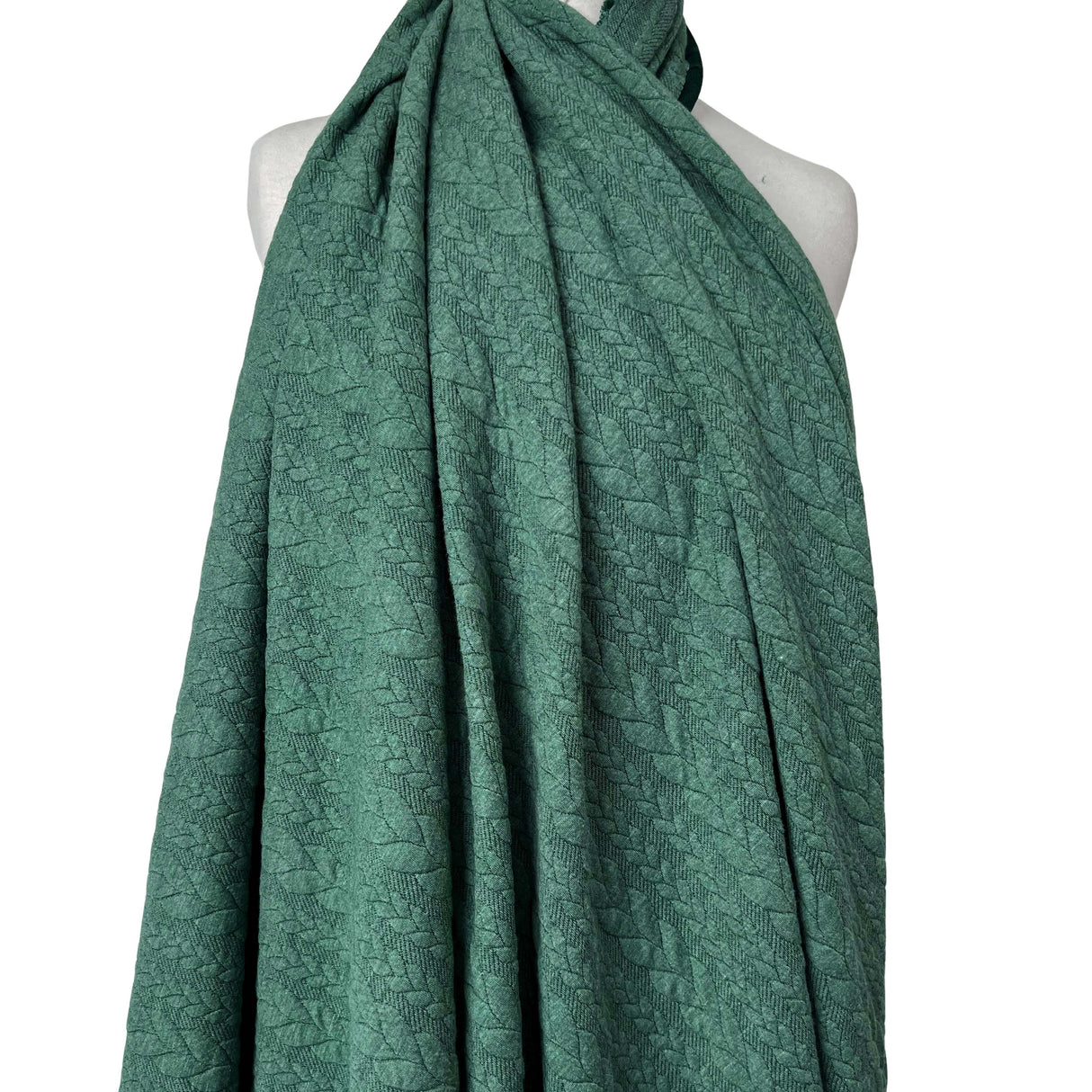 Cable Jersey Green Marl Polyester Viscosea Elastane Rope Double Knit Fabric Mannequin