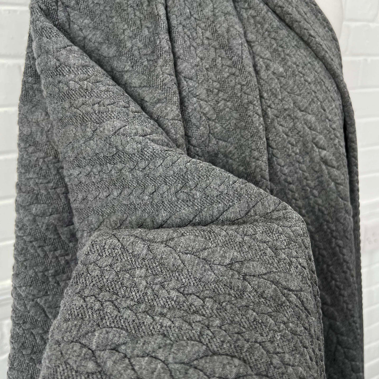 Cable Jersey Grey Marl Polyester Viscose Elastane Rope Double Knit Fabric CU