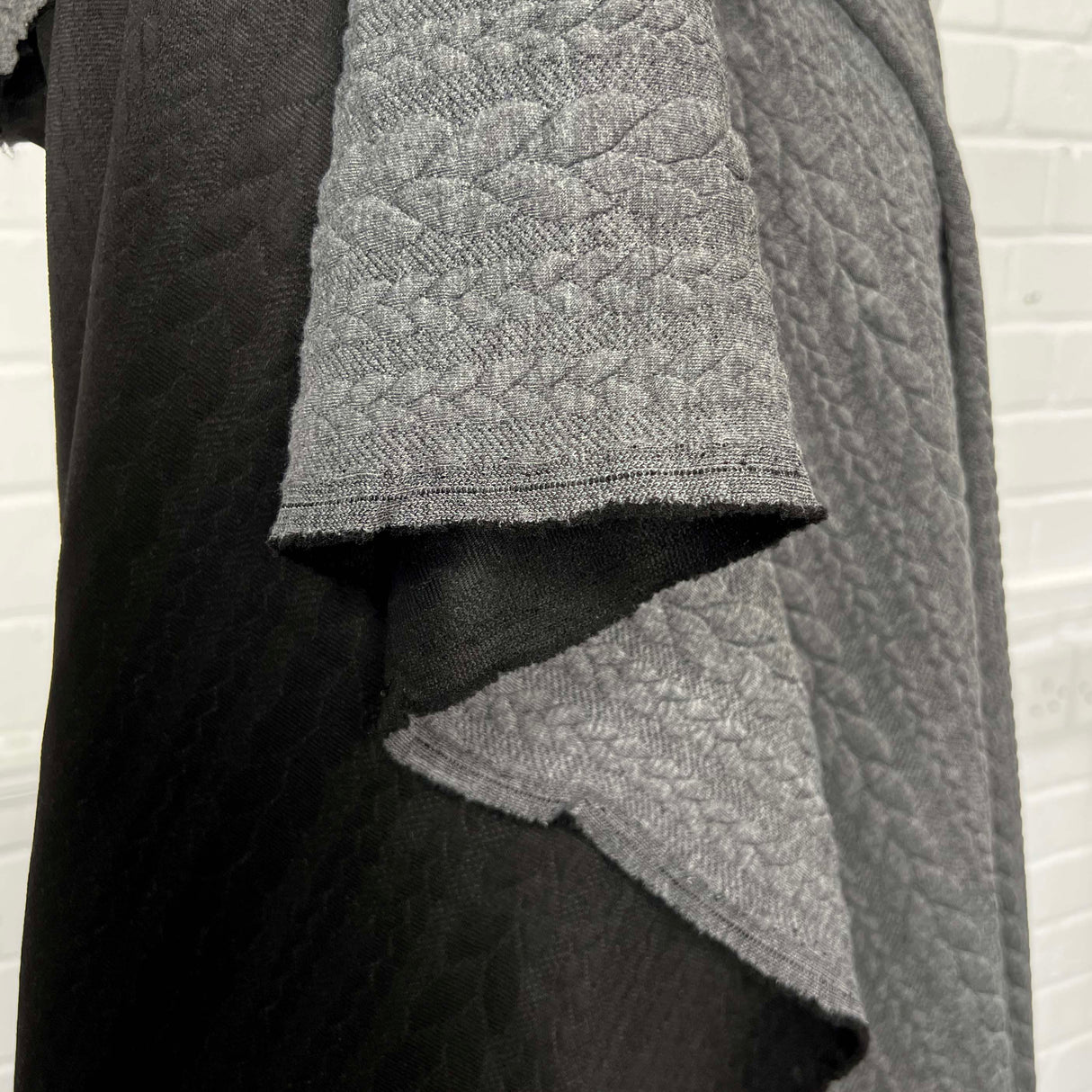 Cable Jersey Grey Marl Polyester Viscose Elastane Rope Double Knit Fabric Hang