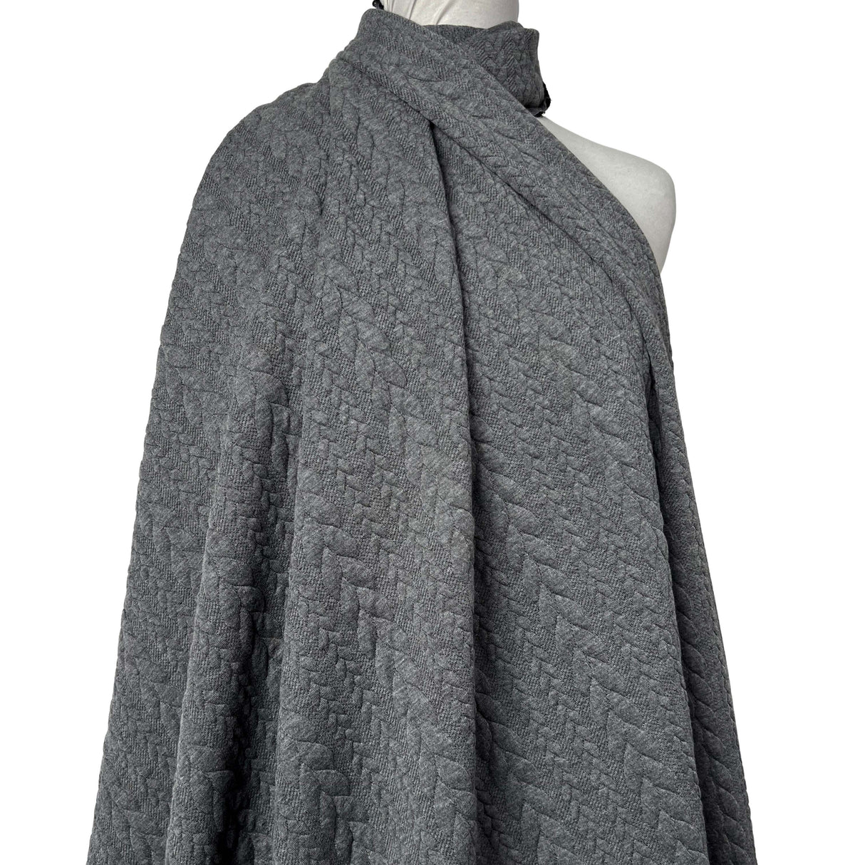 Cable Jersey Grey Marl Polyester Viscose Elastane Rope Double Knit Fabric Mannequin
