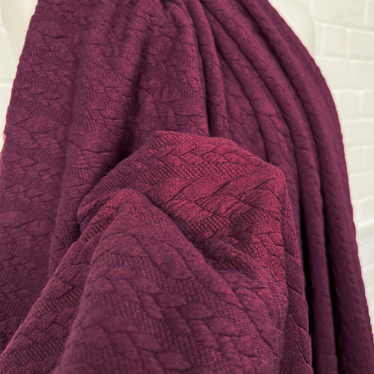 Cable Jersey Plum Polyester Viscose Elastane Rope Double Knit Fabric CU