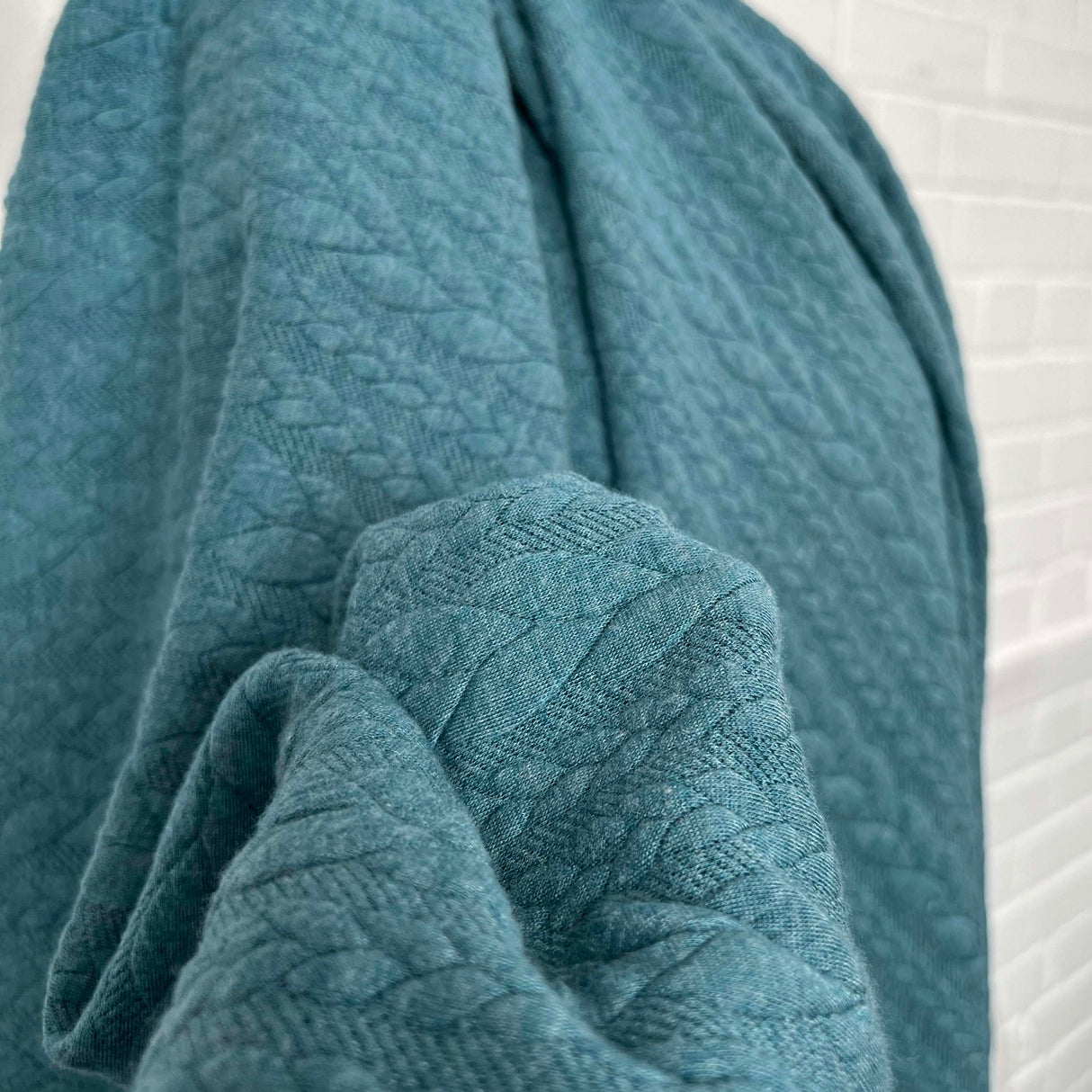 Cable Jersey Teal Marl Blue Polyester Viscose Elastane Rope Double Knit Fabric CU