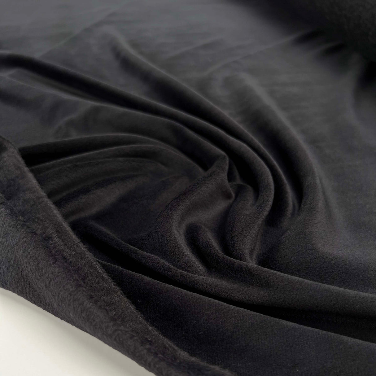 Comfort Velour Black Polyester Elastane Soft Fleece Jersey Fabric Close Up