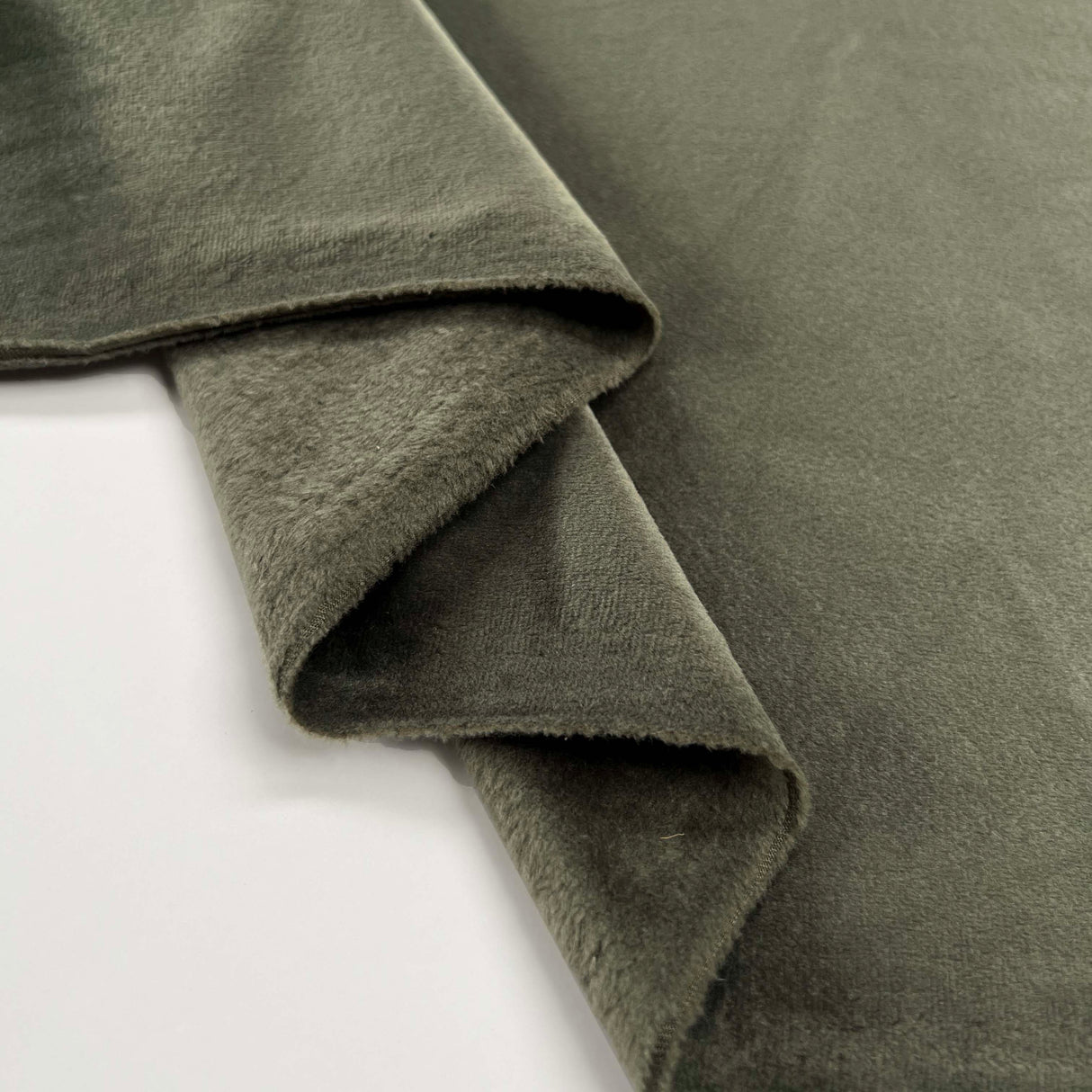 Comfort Velour Olive Green Polyester Elastane Soft Fleece Jersey Fabric Fold