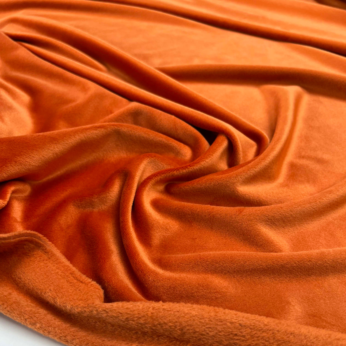 Comfort Velour Pumpkin Orange Polyester Elastane Soft Fleece Jersey Fabric Close Up