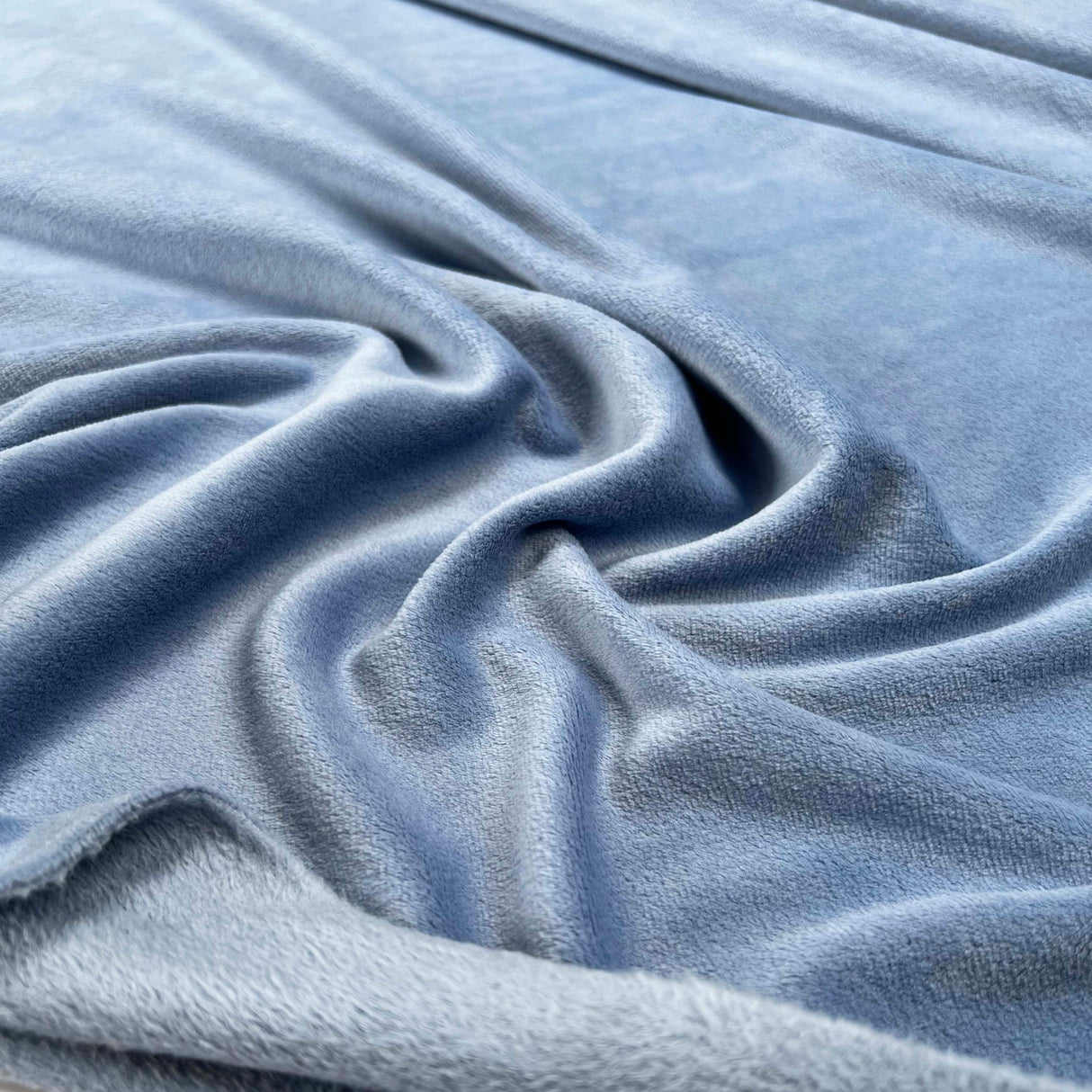 Comfort Velour Sky Blue Polyester Elastane Soft Fleece Jersey Fabric Close Up
