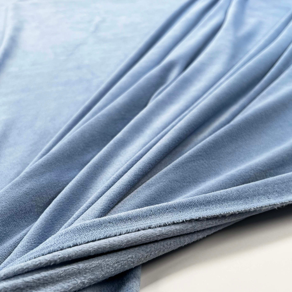 Comfort Velour Sky Blue Polyester Elastane Soft Fleece Jersey Fabric Stretch