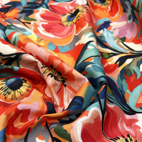 Cotton Painted Blooms Multi Floral Printed Canvas Woven Fabric CU