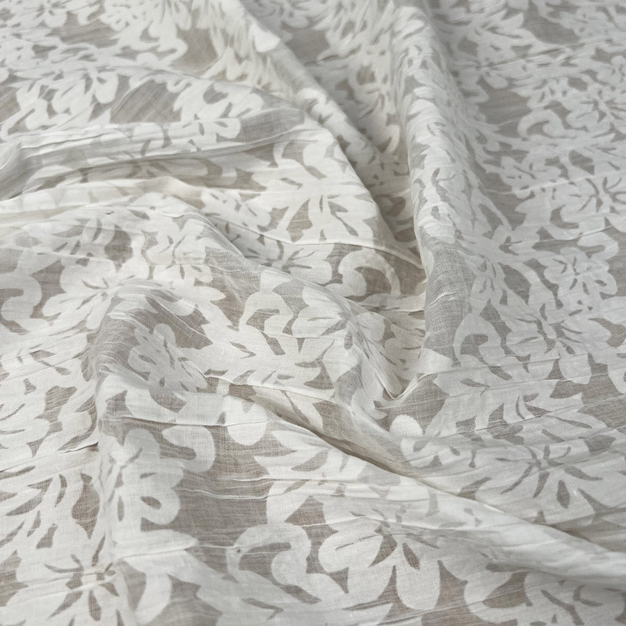 Crinkle Cotton Blend Ivory Floral Polyester Sheer Woven Dress Fabric CU