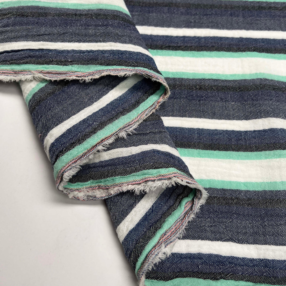 Double Gauze Water Ways Cotton Blue Stripe Dress Fabric Fold