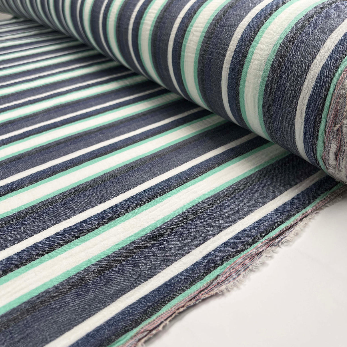 Double Gauze Water Ways Cotton Blue Stripe Dress Fabric Bolt