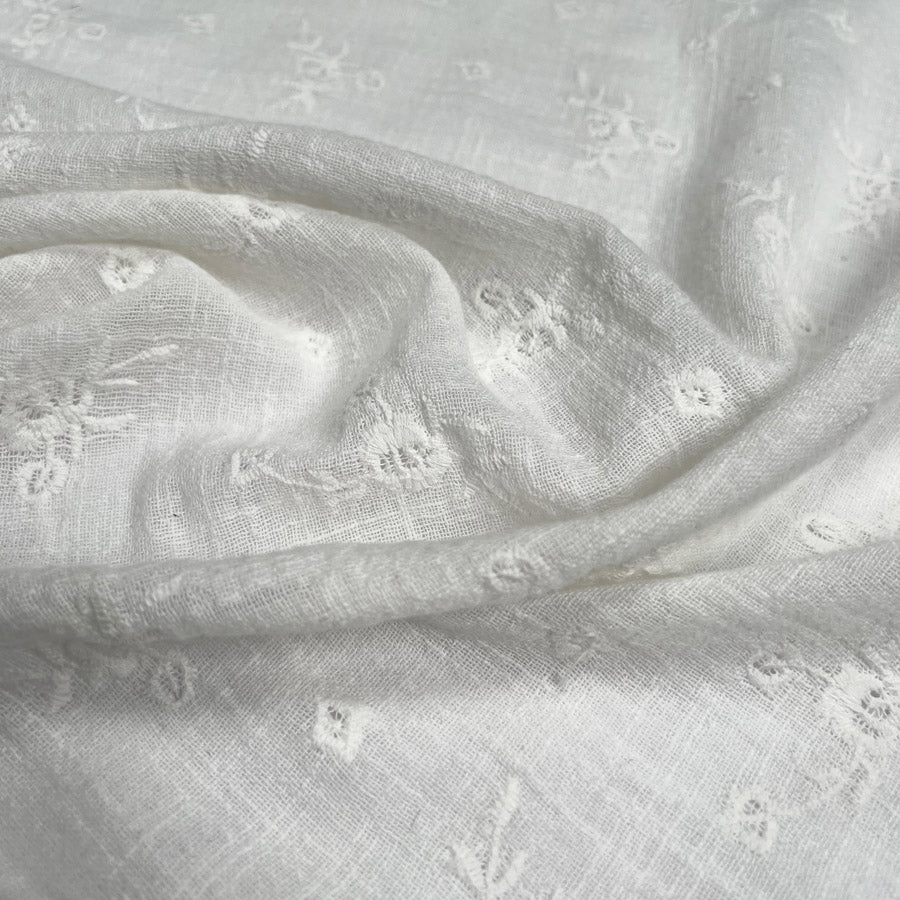 Embroidered Cotton Muslin Florals White Dress Woven Fabric CU
