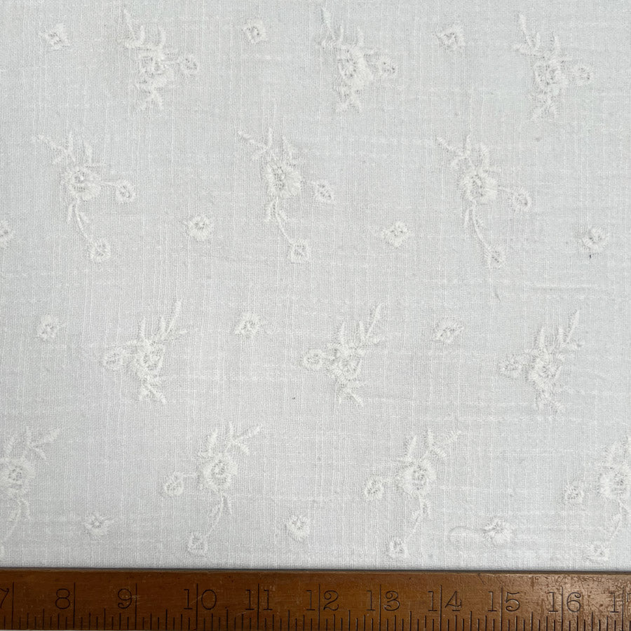 Embroidered Cotton Muslin Florals White Dress Woven Fabric Ruler