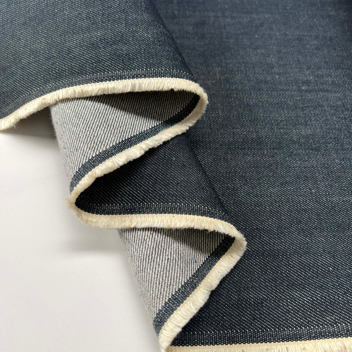 Everyday 11oz Denim Blue Cotton Medium Weight Woven Trouser Fabric Fold