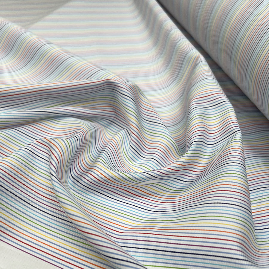 Fine Rainbow Stripe Cotton Multicoloured Woven Shirting Fabric CU