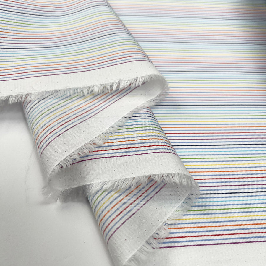 Fine Rainbow Stripe Cotton Multicoloured Woven Shirting Fabric Fold