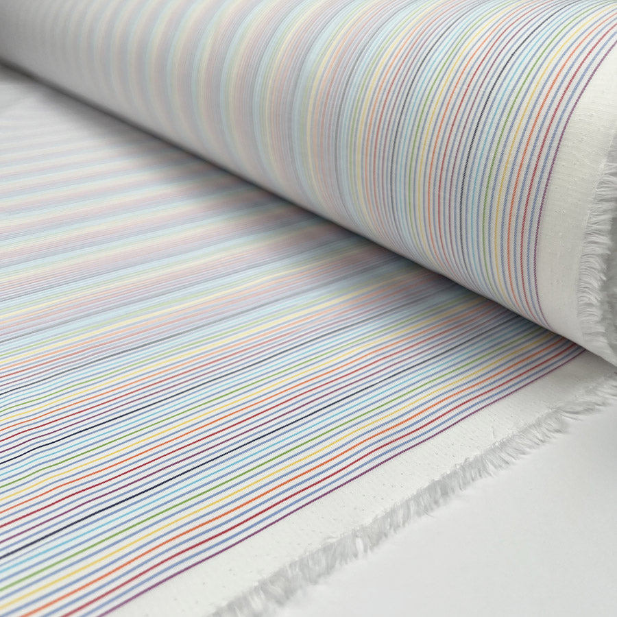 Fine Rainbow Stripe Cotton Multicoloured Woven Shirting Fabric Roll