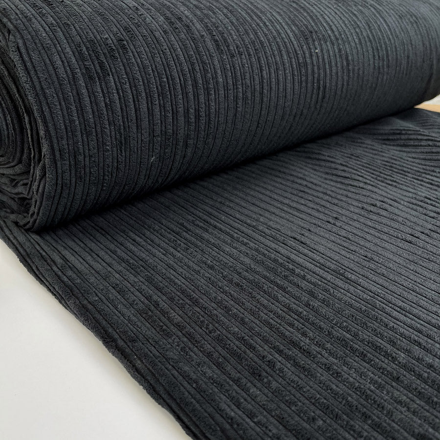 Fur Lined Corduroy Black II Polyester Polyamide Heavy Bonded Jumbo Coating Fabric Bolt