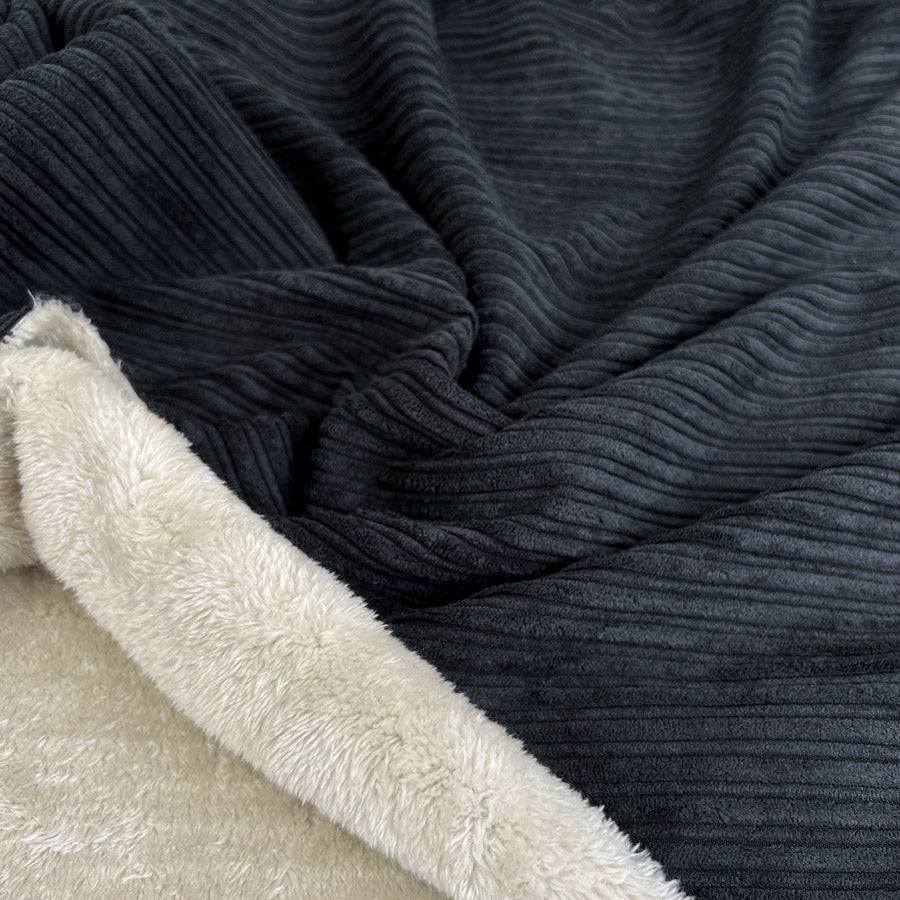 Fur Lined Corduroy Black II Polyester Polyamide Heavy Bonded Jumbo Coating Fabric CU