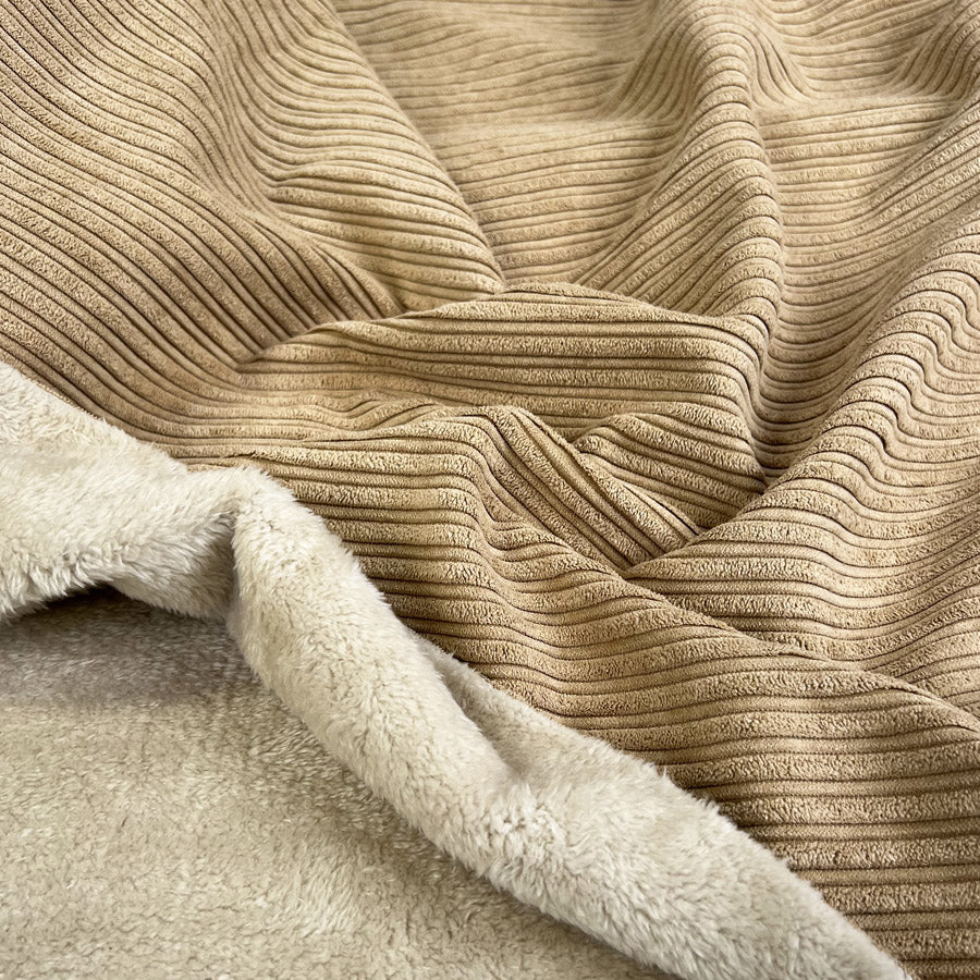 Fur Lined Corduroy Cream Polyester Polyamide Heavy Bonded Jumbo Coating Fabric CU