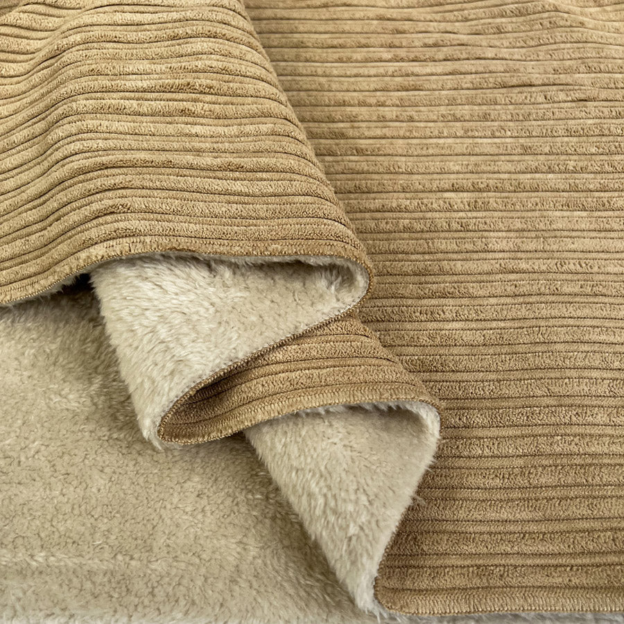 Fur Lined Corduroy Cream Polyester Polyamide Heavy Bonded Jumbo Coating Fabric Fold