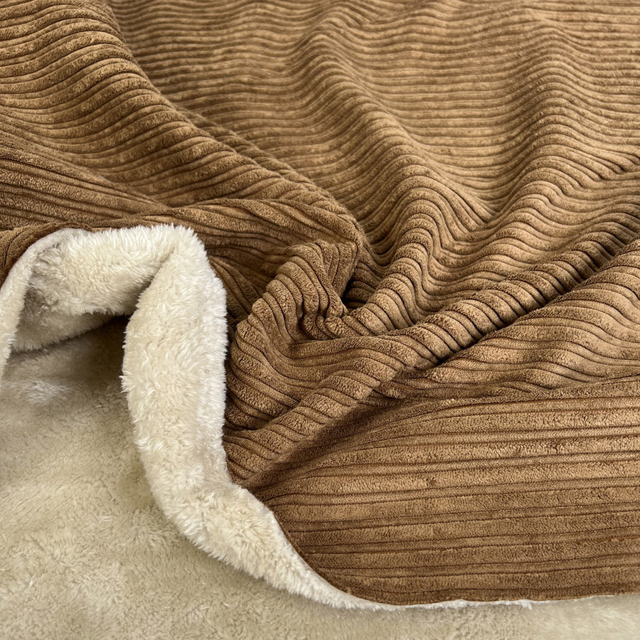 Fur Lined Corduroy Light Brown Polyester Polyamide Heavy Bonded Jumbo Coating Fabric CU