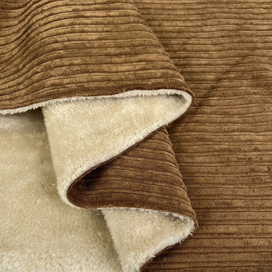 Fur Lined Corduroy Light Brown Polyester Polyamide Heavy Bonded Jumbo Coating Fabric Fold