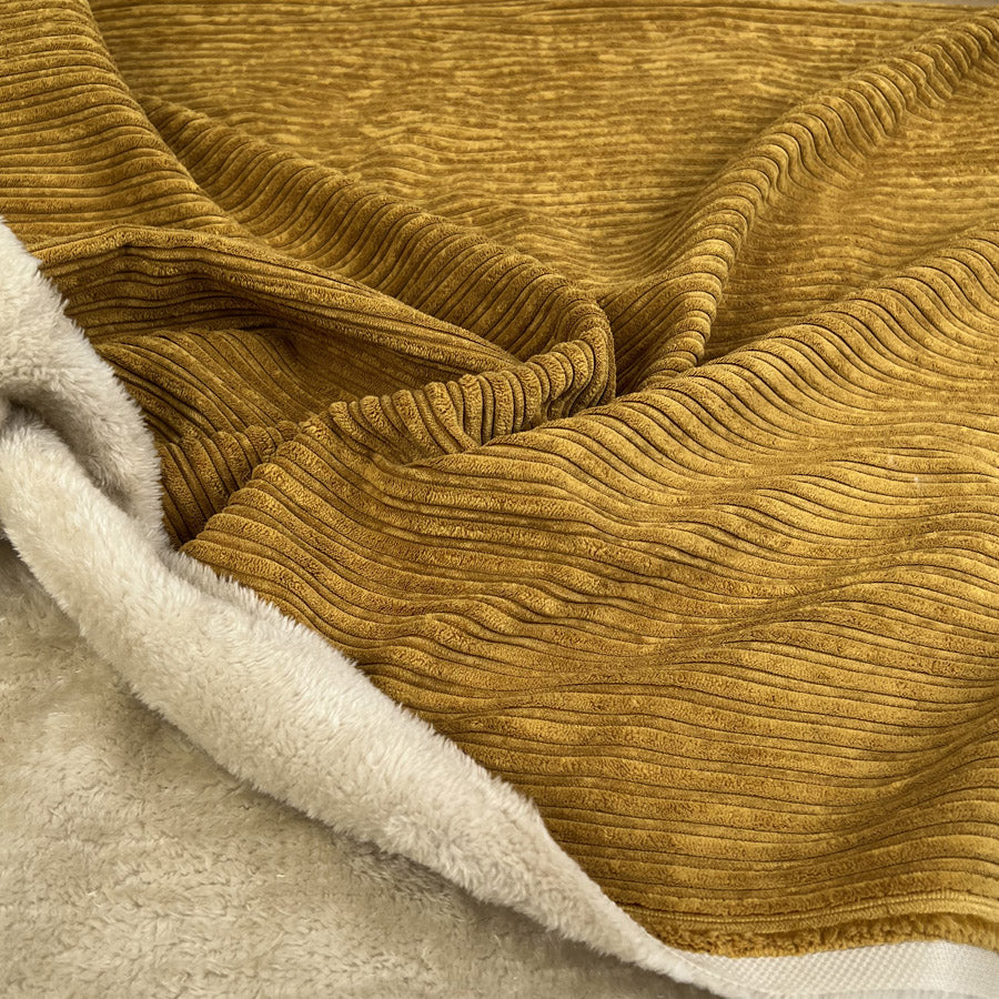 Fur Lined Corduroy Mustard Yellow Polyester Polyamide Heavy Bonded Jumbo Coating Fabric CU