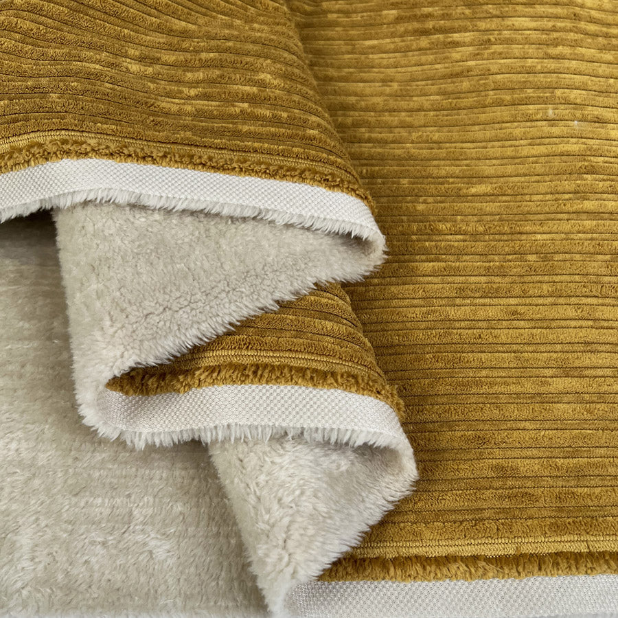 Fur Lined Corduroy Mustard Yellow Polyester Polyamide Heavy Bonded Jumbo Coating Fabric Fold