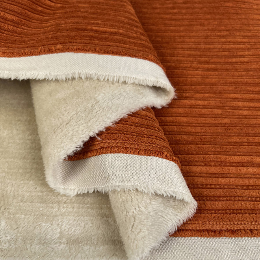 Fur Lined Corduroy Orange Polyester Polyamide Heavy Bonded Jumbo Coating Fabric Fold