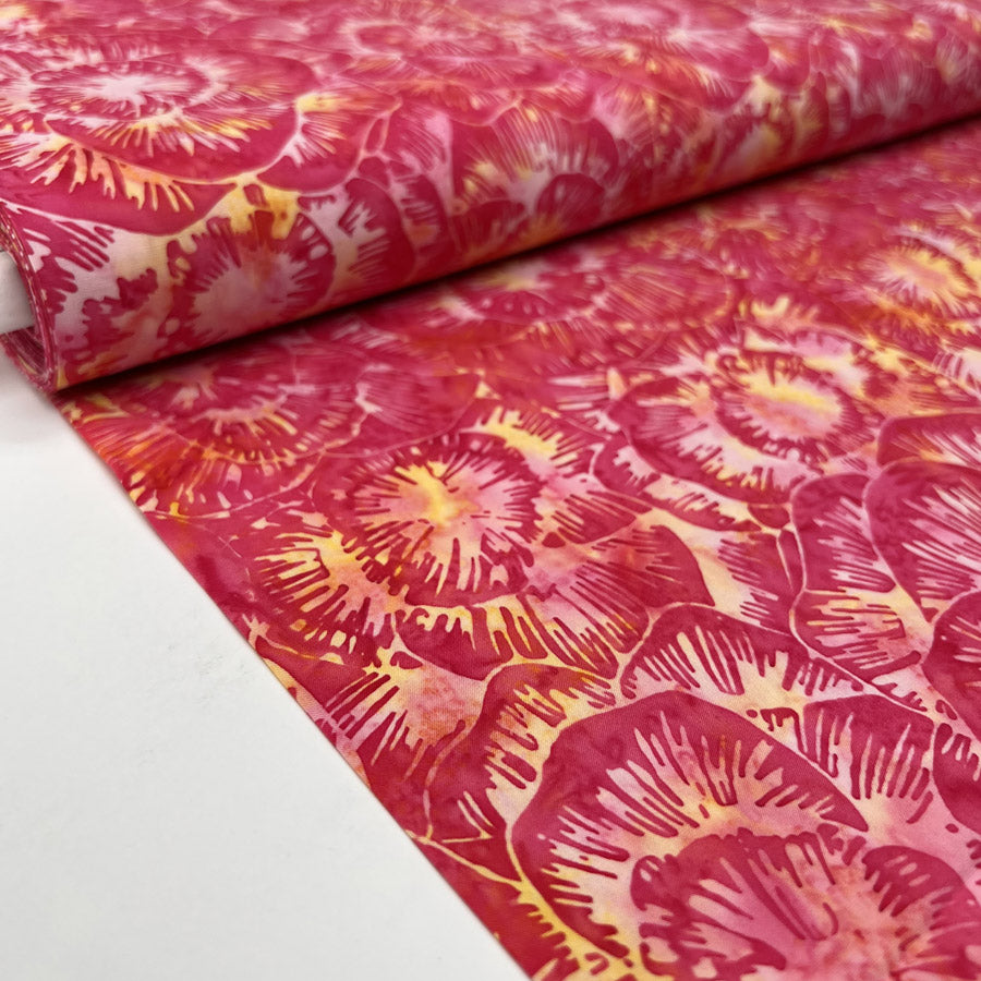 Hoffman Bali Cotton Lawn Indonesian Fuchsia Bloom Pink Yellow Floral Dress Fabric Bolt