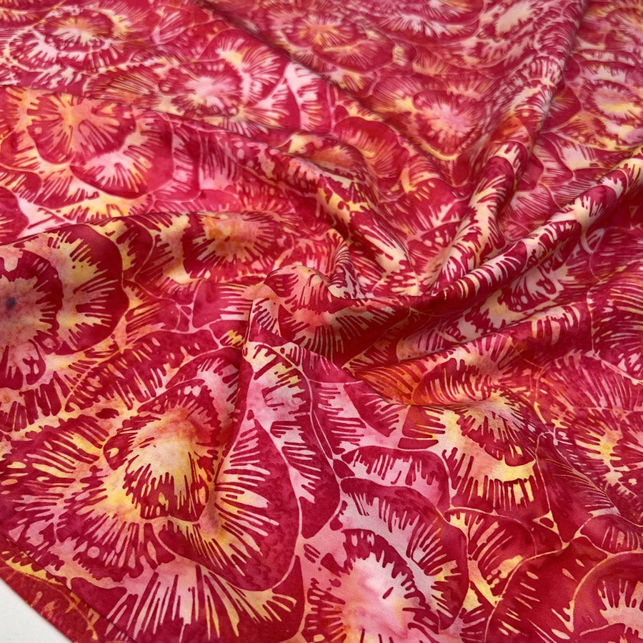 Hoffman Bali Cotton Lawn Indonesian Fuchsia Bloom Pink Yellow Floral Dress Fabric CU
